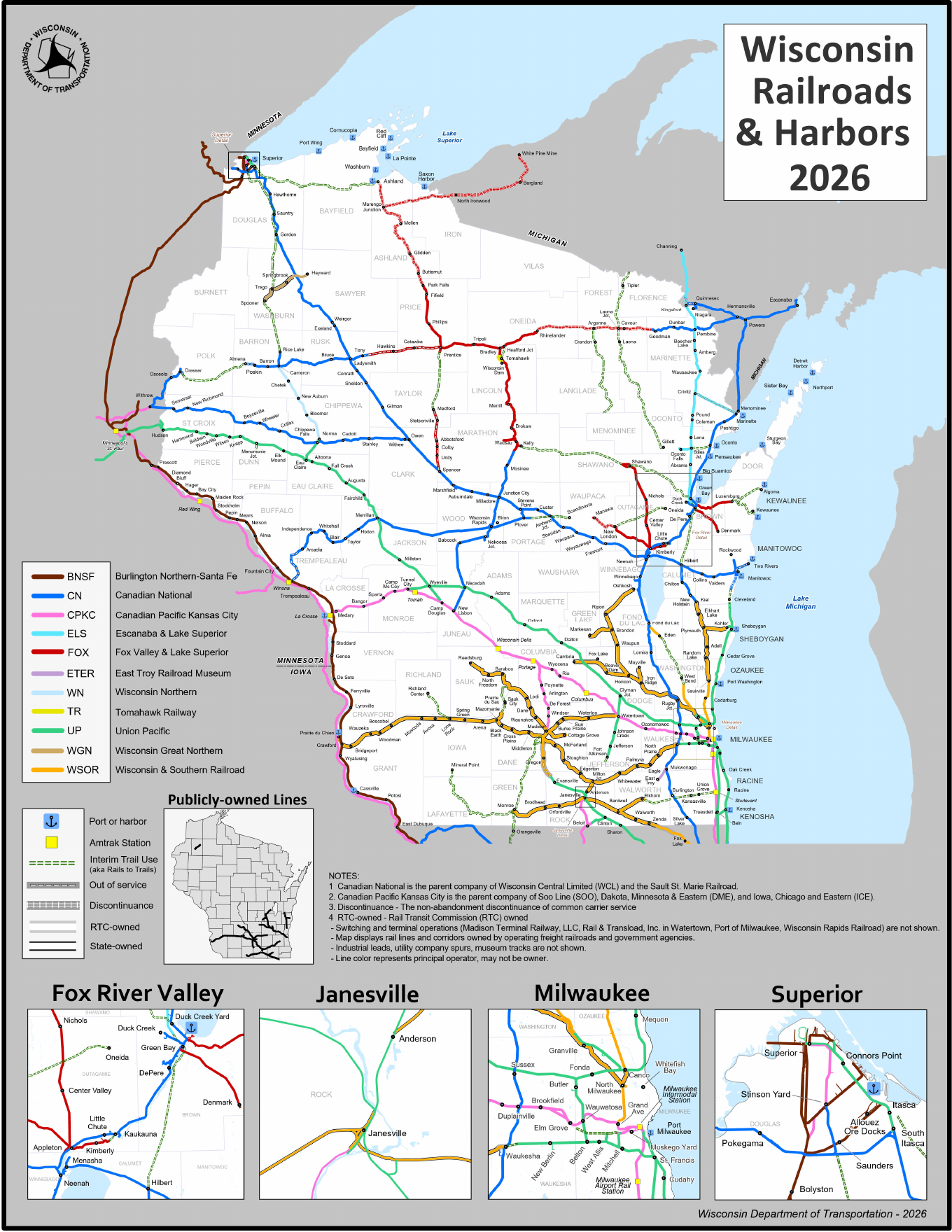 Official Wisconsin Department of Transportation railroad map